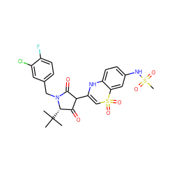 CC(C)(C)[C@H]1C(=O)C(C2=CS(=O)(=O)c3cc(NS(C)(=O)=O)ccc3N2)C(=O)N1Cc1ccc(F)c(Cl)c1 ZINC000101294374