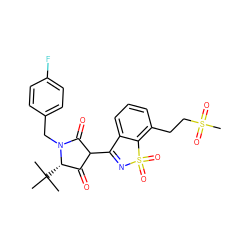 CC(C)(C)[C@H]1C(=O)C(C2=NS(=O)(=O)c3c(CCS(C)(=O)=O)cccc32)C(=O)N1Cc1ccc(F)cc1 ZINC000101288000