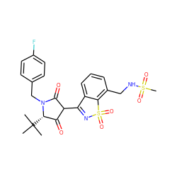 CC(C)(C)[C@H]1C(=O)C(C2=NS(=O)(=O)c3c(CNS(C)(=O)=O)cccc32)C(=O)N1Cc1ccc(F)cc1 ZINC000101287986