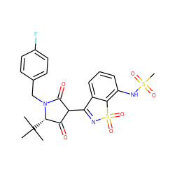 CC(C)(C)[C@H]1C(=O)C(C2=NS(=O)(=O)c3c(NS(C)(=O)=O)cccc32)C(=O)N1Cc1ccc(F)cc1 ZINC000101287979