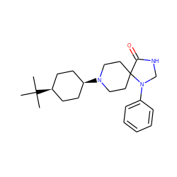 CC(C)(C)[C@H]1CC[C@@H](N2CCC3(CC2)C(=O)NCN3c2ccccc2)CC1 ZINC000100852695