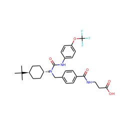 CC(C)(C)[C@H]1CC[C@H](N(Cc2ccc(C(=O)NCCC(=O)O)cc2)C(=O)Nc2ccc(OC(F)(F)F)cc2)CC1 ZINC000100467779