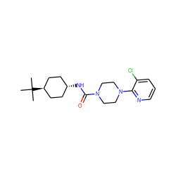 CC(C)(C)[C@H]1CC[C@H](NC(=O)N2CCN(c3ncccc3Cl)CC2)CC1 ZINC000253641083