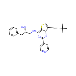 CC(C)(C)C#Cc1csc2c(NC[C@@H](N)Cc3ccccc3)nc(-c3ccncc3)nc12 ZINC000223689126