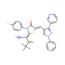 CC(C)(C)C(=O)/C(C#N)=c1\s/c(=C\c2cn(-c3ccccc3)nc2-c2cccnc2)c(=O)n1-c1ccc(F)cc1 ZINC000003286211