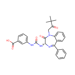 CC(C)(C)C(=O)CN1C(=O)[C@@H](NC(=O)Nc2cccc(C(=O)O)c2)N=C(c2ccccc2)c2ccccc21 ZINC000013760928