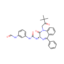 CC(C)(C)C(=O)CN1C(=O)[C@@H](NC(=O)Nc2cccc(NC=O)c2)N=C(c2ccccc2)c2ccccc21 ZINC000013760934