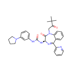 CC(C)(C)C(=O)CN1C(=O)[C@H](NC(=O)Nc2cccc(N3CCCC3)c2)N=C(c2ccccn2)c2ccccc21 ZINC000003932795