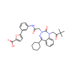 CC(C)(C)C(=O)CN1C(=O)N(CC(=O)Nc2cccc(-c3ccc(C(=O)O)o3)c2)N=C(C2CCCCC2)c2ccccc21 ZINC000028655870