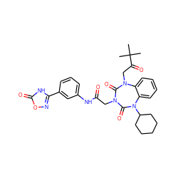 CC(C)(C)C(=O)CN1C(=O)N(CC(=O)Nc2cccc(-c3noc(=O)[nH]3)c2)C(=O)N(C2CCCCC2)c2ccccc21 ZINC000029064408