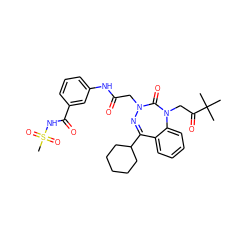 CC(C)(C)C(=O)CN1C(=O)N(CC(=O)Nc2cccc(C(=O)NS(C)(=O)=O)c2)N=C(C2CCCCC2)c2ccccc21 ZINC000028655846