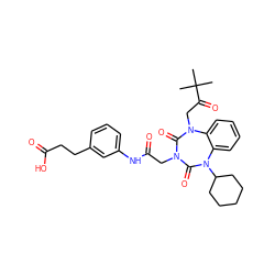 CC(C)(C)C(=O)CN1C(=O)N(CC(=O)Nc2cccc(CCC(=O)O)c2)C(=O)N(C2CCCCC2)c2ccccc21 ZINC000029062595