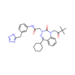 CC(C)(C)C(=O)CN1C(=O)N(CC(=O)Nc2cccc(Cc3nnn[nH]3)c2)N=C(C2CCCCC2)c2ccccc21 ZINC000028655854