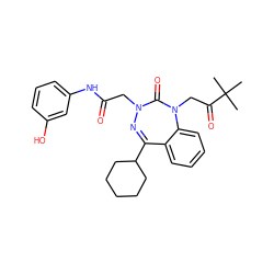 CC(C)(C)C(=O)CN1C(=O)N(CC(=O)Nc2cccc(O)c2)N=C(C2CCCCC2)c2ccccc21 ZINC000013685082