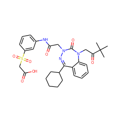 CC(C)(C)C(=O)CN1C(=O)N(CC(=O)Nc2cccc(S(=O)(=O)CC(=O)O)c2)N=C(C2CCCCC2)c2ccccc21 ZINC000028655837