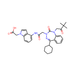 CC(C)(C)C(=O)CN1C(=O)N(CC(=O)Nc2cccc3c2ccn3CC(=O)O)N=C(C2CCCCC2)c2ccccc21 ZINC000028655895