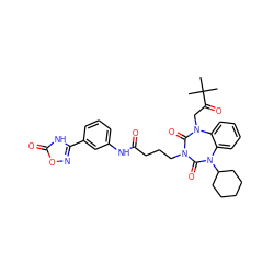 CC(C)(C)C(=O)CN1C(=O)N(CCCC(=O)Nc2cccc(-c3noc(=O)[nH]3)c2)C(=O)N(C2CCCCC2)c2ccccc21 ZINC000029064248