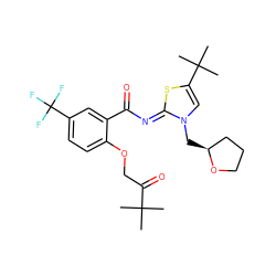 CC(C)(C)C(=O)COc1ccc(C(F)(F)F)cc1C(=O)/N=c1\sc(C(C)(C)C)cn1C[C@H]1CCCO1 ZINC000139889160