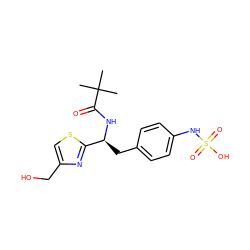 CC(C)(C)C(=O)N[C@@H](Cc1ccc(NS(=O)(=O)O)cc1)c1nc(CO)cs1 ZINC000114377665