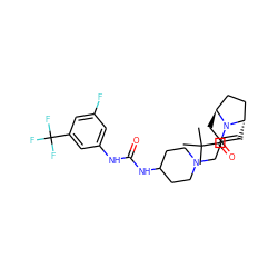 CC(C)(C)C(=O)N1[C@H]2C=C(CN3CCC(NC(=O)Nc4cc(F)cc(C(F)(F)F)c4)CC3)C[C@H]1CC2 ZINC000101137719