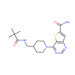 CC(C)(C)C(=O)NCC1CCN(c2ncnc3cc(C(N)=O)sc23)CC1 ZINC000095589781