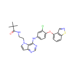 CC(C)(C)C(=O)NCCn1ccc2ncnc(Nc3ccc(Oc4cccc5sncc45)c(Cl)c3)c21 ZINC000084654858