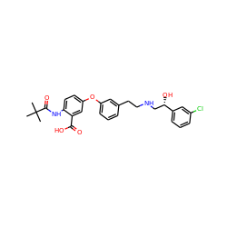 CC(C)(C)C(=O)Nc1ccc(Oc2cccc(CCNC[C@H](O)c3cccc(Cl)c3)c2)cc1C(=O)O ZINC000040950158