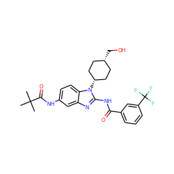 CC(C)(C)C(=O)Nc1ccc2c(c1)nc(NC(=O)c1cccc(C(F)(F)F)c1)n2[C@H]1CC[C@@H](CO)CC1 ZINC000653747956