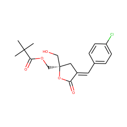 CC(C)(C)C(=O)OC[C@]1(CO)C/C(=C\c2ccc(Cl)cc2)C(=O)O1 ZINC000147189311