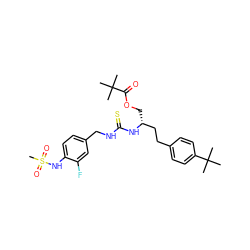 CC(C)(C)C(=O)OC[C@H](CCc1ccc(C(C)(C)C)cc1)NC(=S)NCc1ccc(NS(C)(=O)=O)c(F)c1 ZINC000084668681