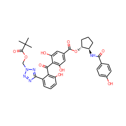 CC(C)(C)C(=O)OCn1nnc(-c2cccc(O)c2C(=O)c2c(O)cc(C(=O)O[C@@H]3CCC[C@H]3NC(=O)c3ccc(O)cc3)cc2O)n1 ZINC000029482620