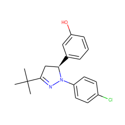 CC(C)(C)C1=NN(c2ccc(Cl)cc2)[C@H](c2cccc(O)c2)C1 ZINC000299832116