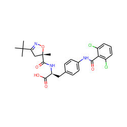 CC(C)(C)C1=NO[C@](C)(C(=O)N[C@@H](Cc2ccc(NC(=O)c3c(Cl)cccc3Cl)cc2)C(=O)O)C1 ZINC000034883648