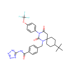 CC(C)(C)C1CCC2(CC1)CC(=O)N(c1ccc(OC(F)(F)F)cc1)C(=O)N2Cc1ccc(C(=O)Nc2nnn[nH]2)cc1 ZINC000003960216