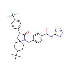 CC(C)(C)C1CCC2(CC1)CN(c1ccc(C(F)(F)F)cc1)C(=O)N2Cc1ccc(C(=O)Nc2nnn[nH]2)cc1 ZINC000028528796