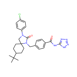 CC(C)(C)C1CCC2(CC1)CN(c1ccc(Cl)cc1)C(=O)N2Cc1ccc(C(=O)Nc2nnn[nH]2)cc1 ZINC000028526958