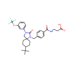 CC(C)(C)C1CCC2(CC1)CN(c1cccc(OC(F)(F)F)c1)C(=O)N2Cc1ccc(C(=O)NCCC(=O)O)cc1 ZINC000028525723