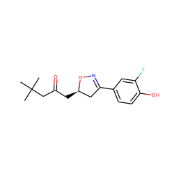 CC(C)(C)CC(=O)C[C@@H]1CC(c2ccc(O)c(F)c2)=NO1 ZINC000034633611