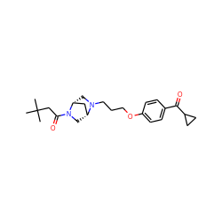 CC(C)(C)CC(=O)N1C[C@@H]2C[C@H]1CN2CCCOc1ccc(C(=O)C2CC2)cc1 ZINC000013859908