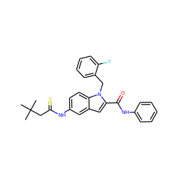 CC(C)(C)CC(=S)Nc1ccc2c(c1)cc(C(=O)Nc1ccccc1)n2Cc1ccccc1F ZINC000028526304