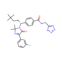 CC(C)(C)CC[C@H](c1ccc(C(=O)NCc2nnn[nH]2)cc1)N1C(=O)C(c2cccc(F)c2)=NC1(C)C ZINC000169700293