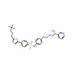 CC(C)(C)CCCc1ncc(-c2ccc(S(=O)(=O)Nc3ccc(CCNC[C@H](O)c4cccnc4)cc3)cc2)o1 ZINC000029326470