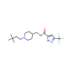 CC(C)(C)CCN1CCC(CNC(=O)c2cc(C(F)(F)F)n[nH]2)CC1 ZINC000040833780