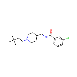 CC(C)(C)CCN1CCC(CNC(=O)c2cccc(Cl)c2)CC1 ZINC000040957404