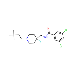 CC(C)(C)CCN1CCC(F)(CNC(=O)c2cc(Cl)cc(Cl)c2)CC1 ZINC000034866550