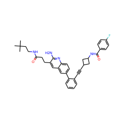 CC(C)(C)CCNC(=O)CCc1cc2cc(-c3ccccc3C#CC3CC(NC(=O)c4ccc(F)cc4)C3)ccc2nc1N ZINC000653833246