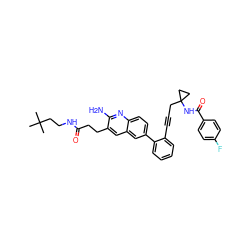 CC(C)(C)CCNC(=O)CCc1cc2cc(-c3ccccc3C#CCC3(NC(=O)c4ccc(F)cc4)CC3)ccc2nc1N ZINC000584904820