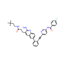 CC(C)(C)CCNC(=O)CCc1cc2cc(-c3ccccc3C#Cc3ccc(NC(=O)c4ccc(F)cc4)cn3)ccc2nc1N ZINC000653834966