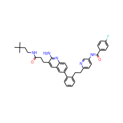 CC(C)(C)CCNC(=O)CCc1cc2cc(-c3ccccc3CCc3ccc(NC(=O)c4ccc(F)cc4)cn3)ccc2nc1N ZINC000584904838