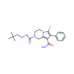 CC(C)(C)CCNC(=O)N1CCn2c(Cl)c(-c3ccccc3)c(C(N)=O)c2C1 ZINC000199021975